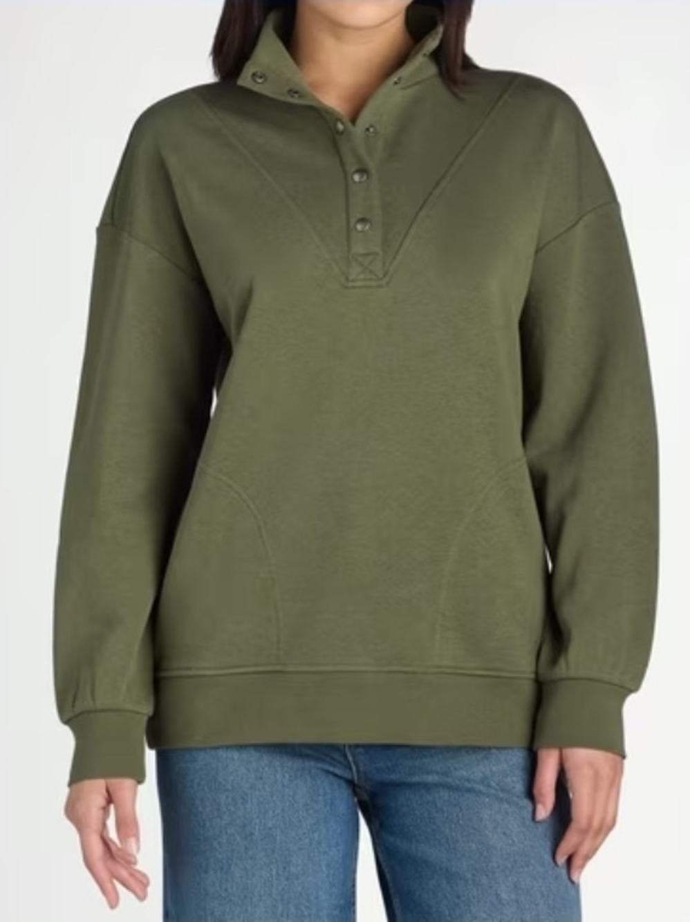 Time & Tru - Olive Green Snap-Front Pullover Sweatshirt